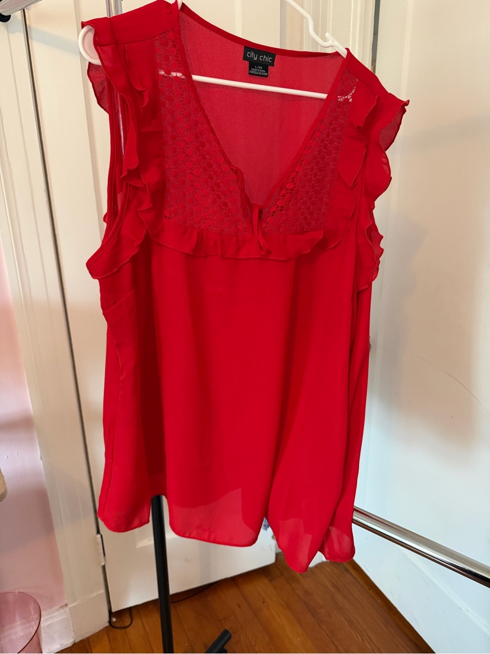City Chic Bright Red Lace Ruffle Sleeveless Camisole
